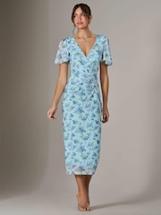 Jolie Moi Blue Mesh Short Sleeve Midi Dress - Image 6 of 6