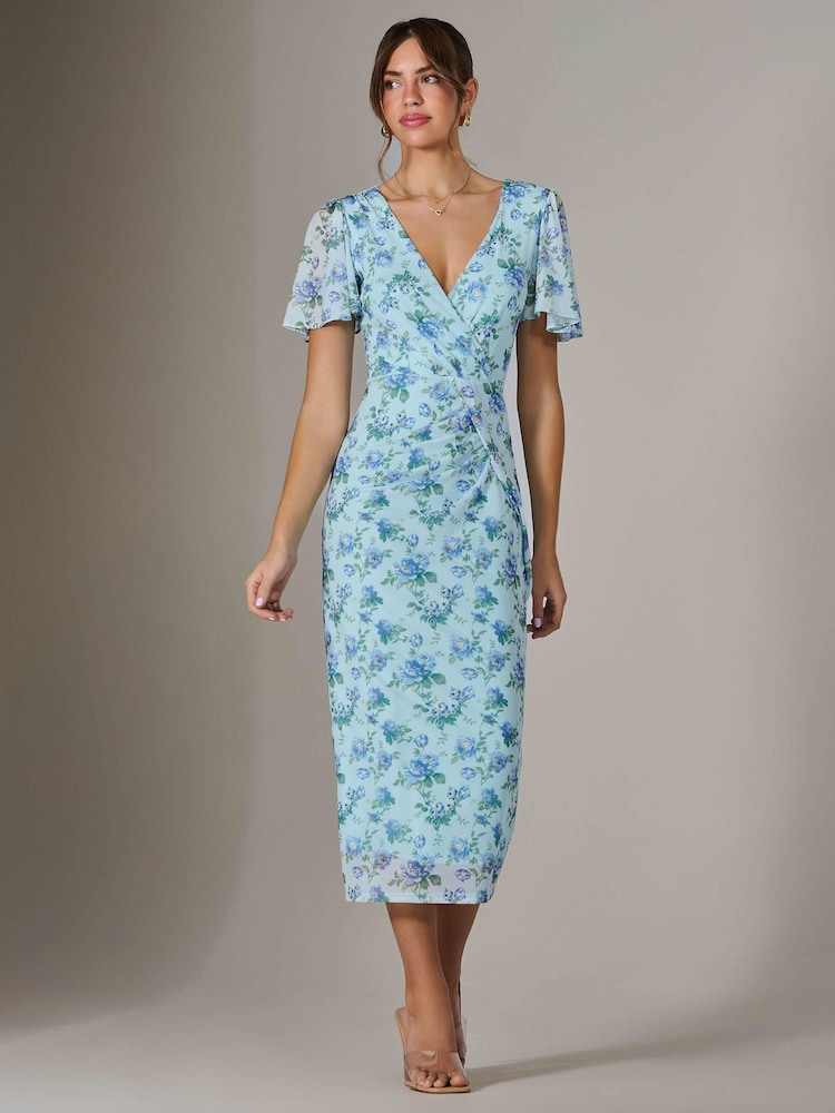 Jolie Moi Blue Mesh Short Sleeve Midi Dress - Image 6 of 6