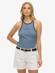 Superdry Blue Essential Logo Striped Racer 100% Cotton Vest Top - Image 1 of 6