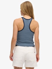Superdry Blue Essential Logo Striped Racer 100% Cotton Vest Top - Image 2 of 6