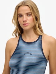 Superdry Blue Essential Logo Striped Racer 100% Cotton Vest Top - Image 4 of 6