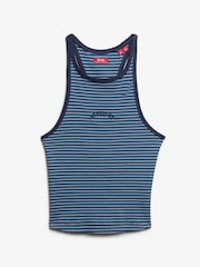 Superdry Blue Essential Logo Striped Racer 100% Cotton Vest Top - Image 5 of 6