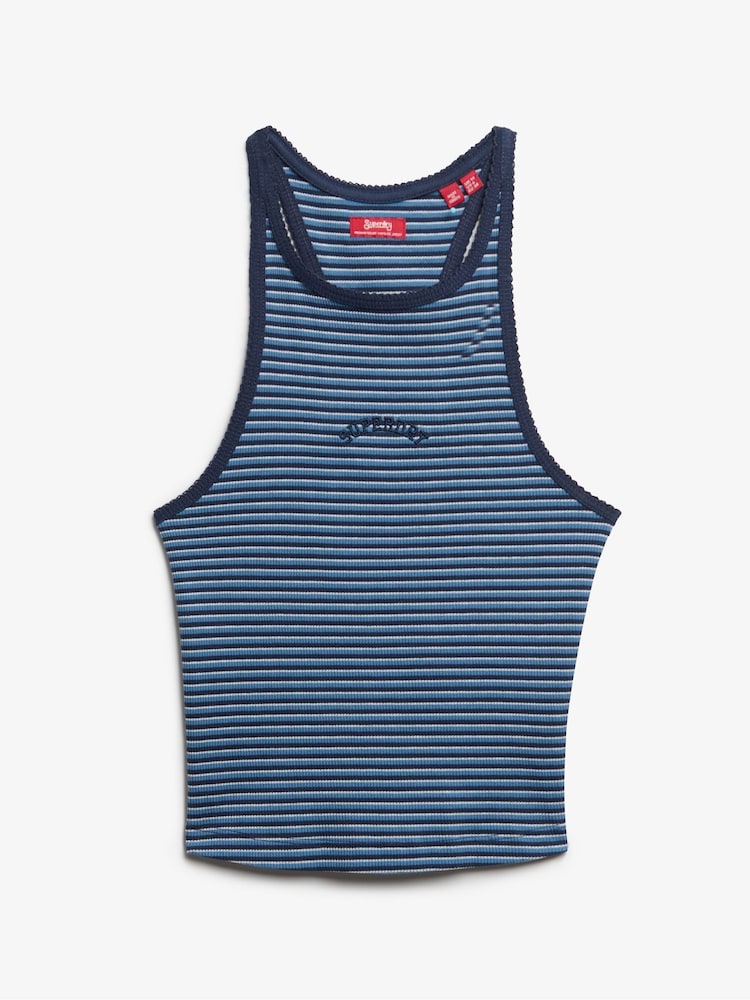 Superdry Blue Essential Logo Striped Racer 100% Cotton Vest Top - Image 5 of 6