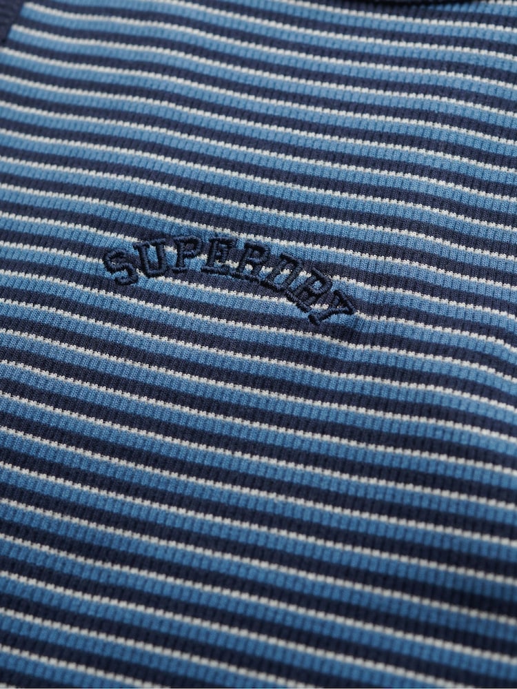 Superdry Blue Essential Logo Striped Racer 100% Cotton Vest Top - Image 6 of 6
