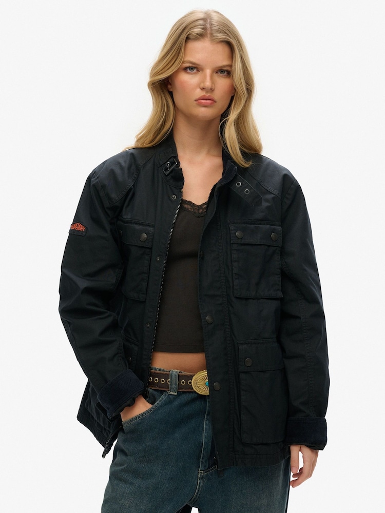 Superdry Blue Oversized The Merchant Store Wax Jacket - Image 1 of 9
