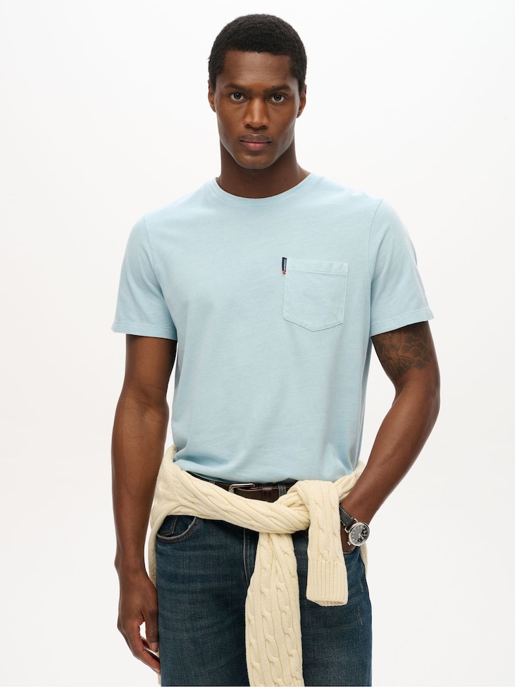 Superdry Blue Classic Essential Pocket 100% Cotton T-Shirt - Image 1 of 6