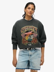Superdry Black Psych Surf Loose Crew 100% Cotton Sweatshirt - Image 1 of 5
