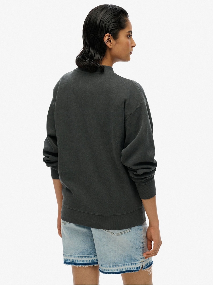 Superdry Black Psych Surf Loose Crew 100% Cotton Sweatshirt - Image 2 of 5