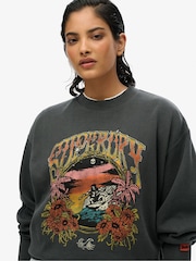 Superdry Black Psych Surf Loose Crew 100% Cotton Sweatshirt - Image 5 of 5