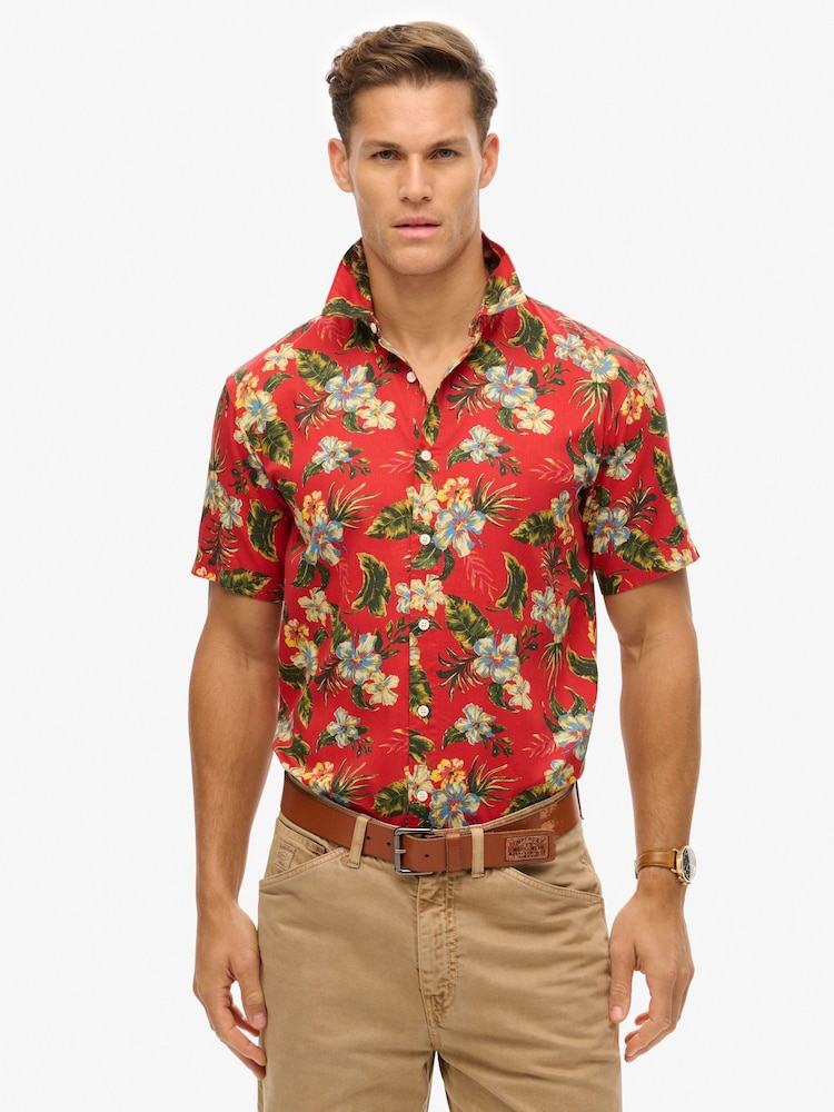 Superdry Red Marun Hawaiian Print Shirt - Image 1 of 6