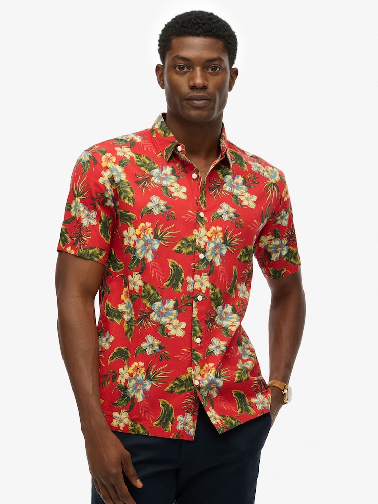 Superdry Red Marun Hawaiian Print Shirt - Image 1 of 6 Superdry Red Marun Hawaiian Print Shirt - Image 1 of 6