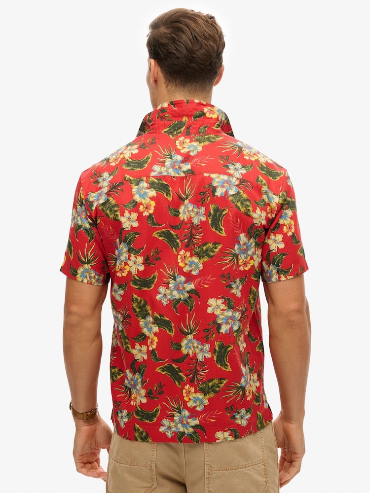 Superdry Red Marun Hawaiian Print Shirt - Image 2 of 6