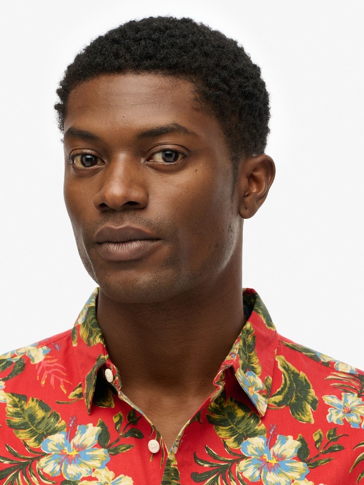 Superdry Red Marun Hawaiian Print Shirt - Image 2 of 6 Superdry Red Marun Hawaiian Print Shirt - Image 2 of 6