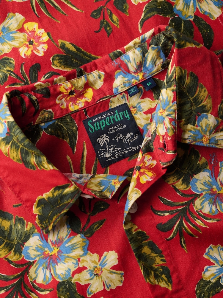 Superdry Red Marun Hawaiian Print Shirt - Image 6 of 6 Superdry Red Marun Hawaiian Print Shirt - Image 6 of 6
