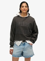 Superdry Grey Athletic Essentials Tonal Applique Crew 100% Cotton Sweatshirt - Image 1 of 6
