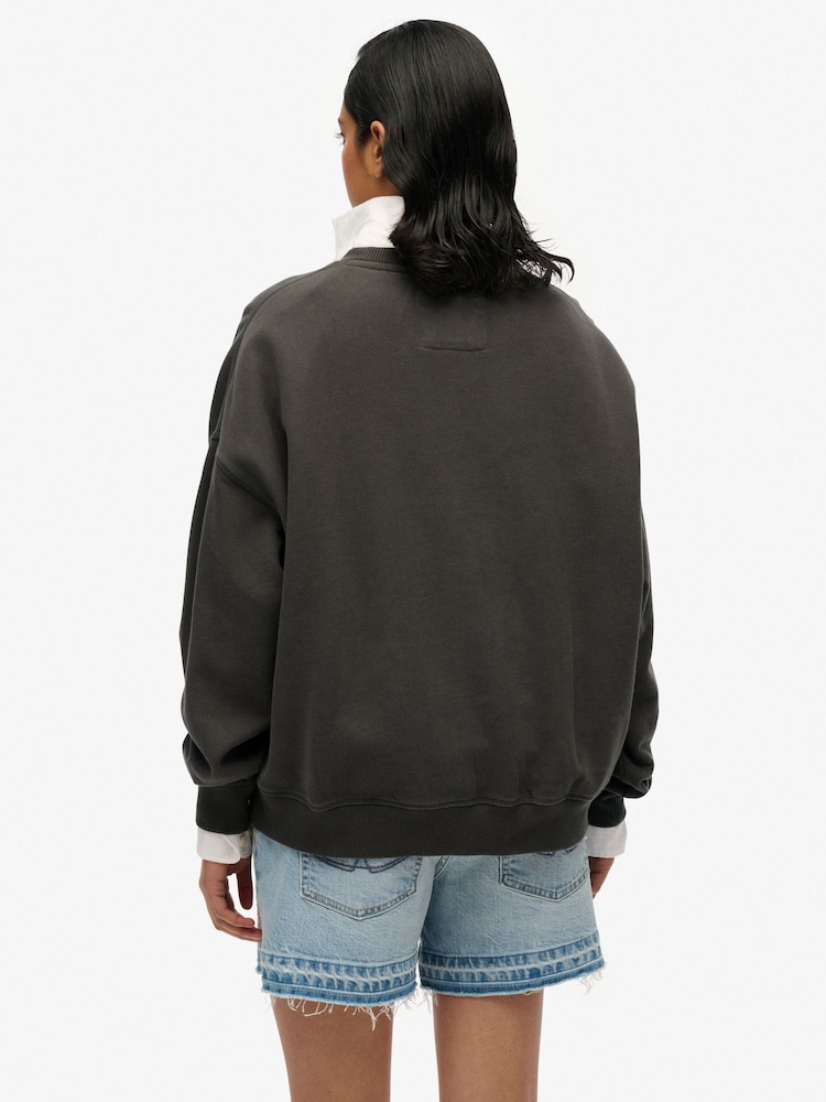Superdry Grey Athletic Essentials Tonal Applique Crew 100% Cotton Sweatshirt - Image 2 of 6