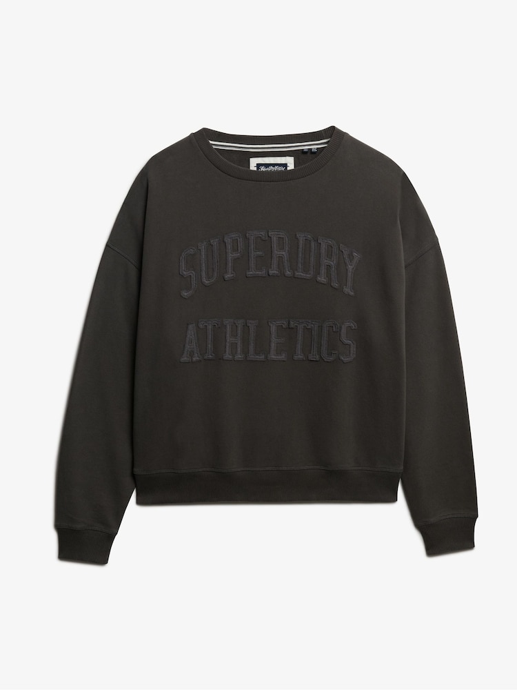 Superdry Grey Athletic Essentials Tonal Applique Crew 100% Cotton Sweatshirt - Image 5 of 6