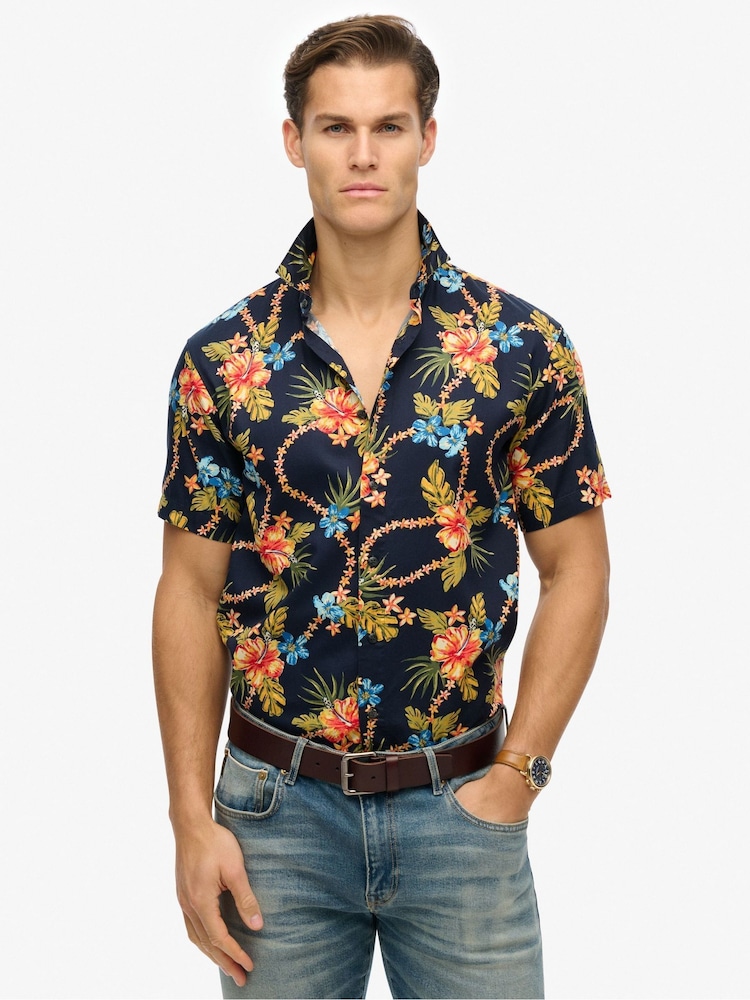 Superdry Sky Blue Hawaiian Print Shirt - Image 1 of 5