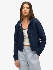 Superdry Blue Athletic Essentials Tonal Cropped Zip 100% Cotton Hoodie - Image 1 of 6