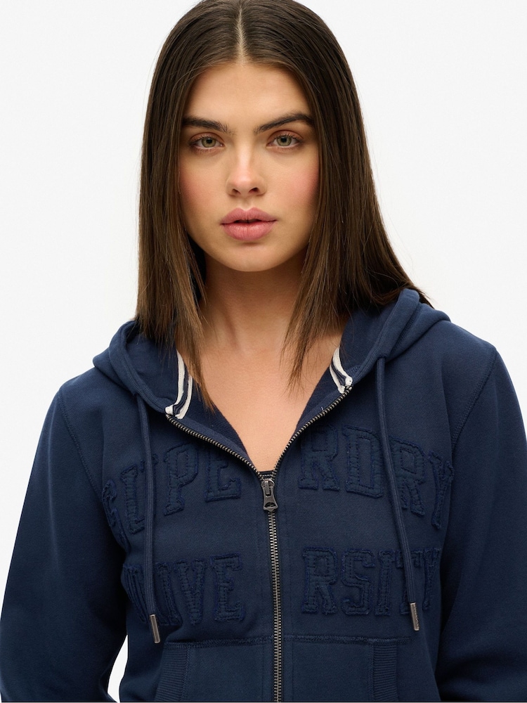 Superdry Blue Athletic Essentials Tonal Cropped Zip 100% Cotton Hoodie - Image 4 of 6