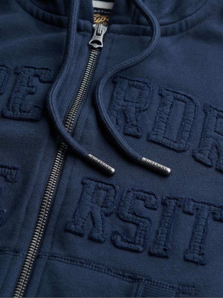 Superdry Blue Athletic Essentials Tonal Cropped Zip 100% Cotton Hoodie - Image 6 of 6