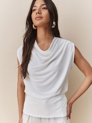 Ecru - Blusa High neck sleeveless drapeada - Imagem 1 de 4