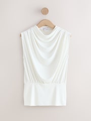 Ecru High Neck Sleeveless Drape Cowl Top - Image 5 of 8