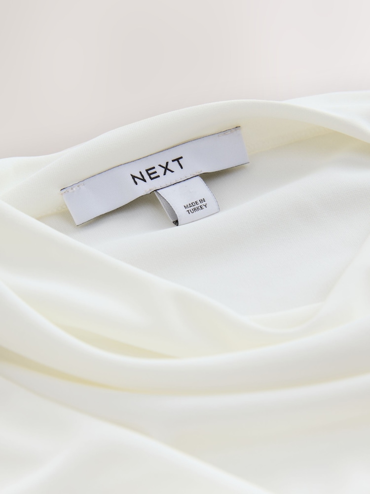 Ecru High Neck Sleeveless Drape Cowl Top - Image 8 of 8