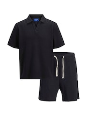 JACK & JONES Black Revere Collar Polo and Shorts Set - Image 1 of 3