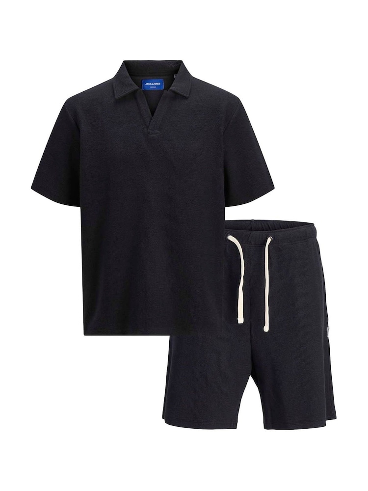 JACK & JONES Black Revere Collar Polo and Shorts Set - Image 1 of 3