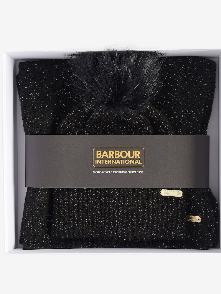 Barbour® International Black Spark Bean/Scarf Set - Image 2 of 4
