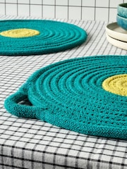Curateology Set of 4 Green Penn Round Placemats - Image 1 of 2