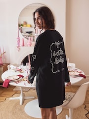 Black/White Graphic Long Sleeve Nightie - Image 1 of 9