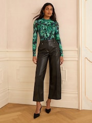 Love & Roses Green Printed Long Sleeve Mesh Top - Image 3 of 4