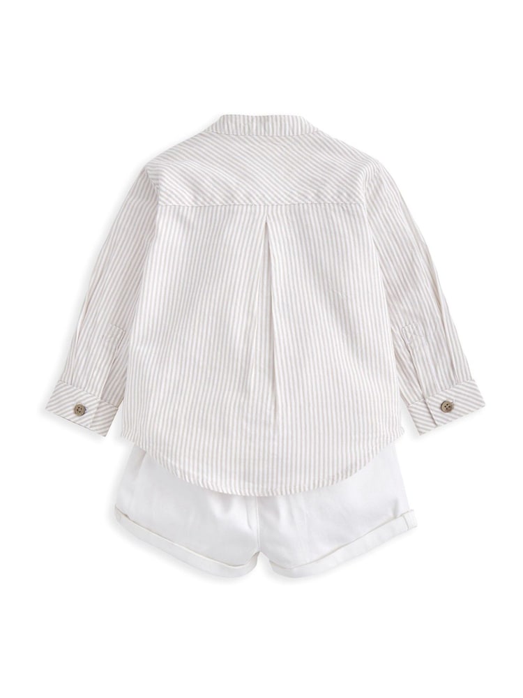 Mamas & Papas Grandad Collar 100% Cotton Brown Shirt & Shorts Set - Image 2 of 4 Mamas & Papas Grandad Collar 100% Cotton Brown Shirt & Shorts Set - Image 2 of 4