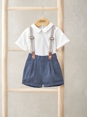 Mamas & Papas Blue Braced 100% Cotton Dungarees - Image 1 of 5