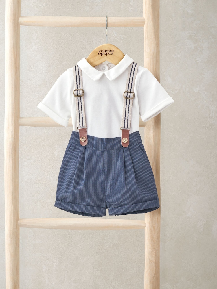 Mamas & Papas Blue Braced 100% Cotton Dungarees - Image 1 of 5