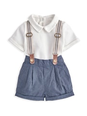 Mamas & Papas Blue Braced 100% Cotton Dungarees - Image 2 of 5