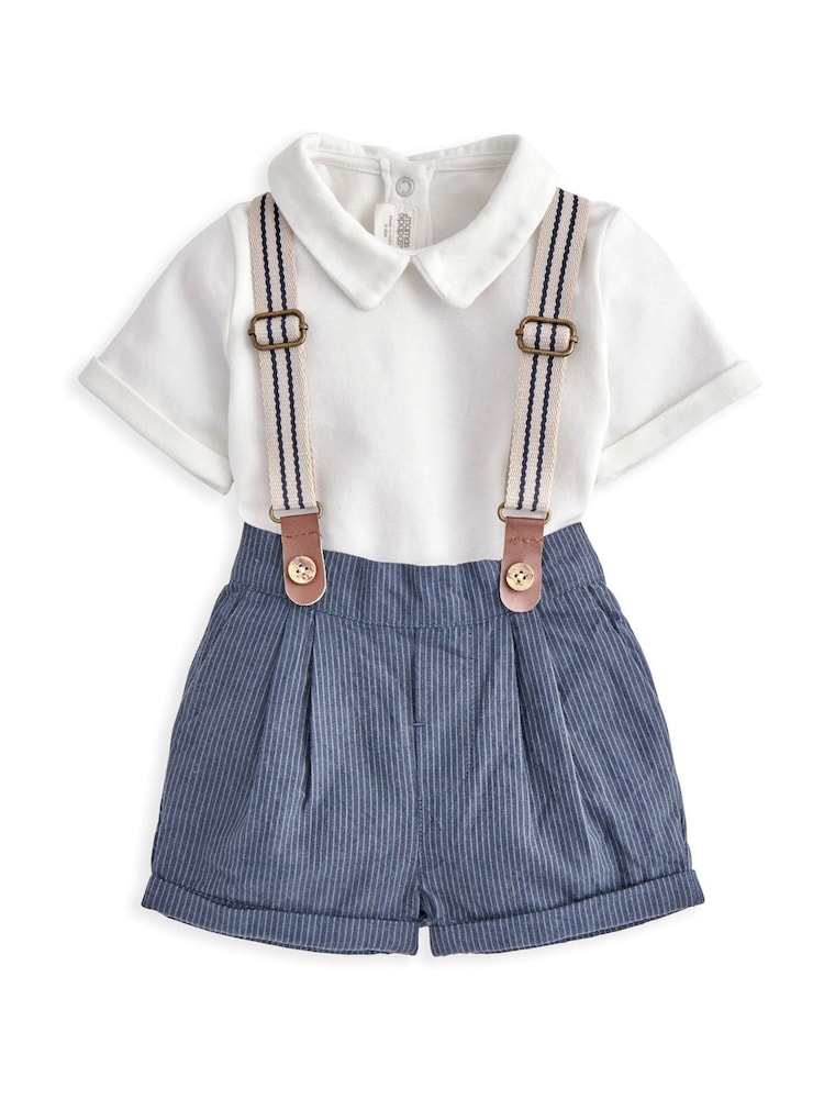 Mamas & Papas Blue Braced 100% Cotton Dungarees - Image 2 of 5