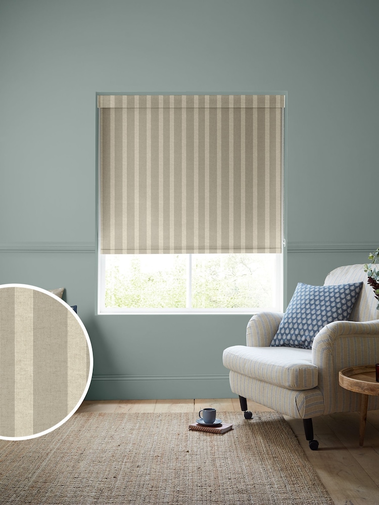 Emily Bond Natural Taupe Parasol Stripe Made to Measure Roller Blind - Image 1 of 6