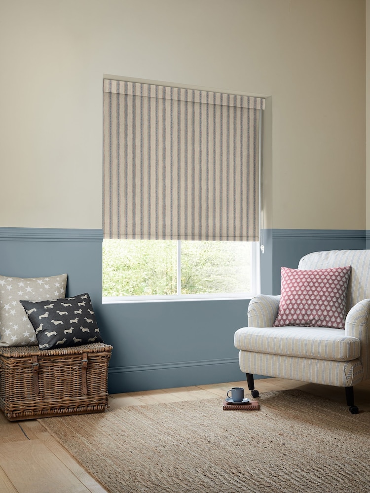Emily Bond Blue Block Printed Stripe Made to Measure Roller Blind - Image 2 of 6