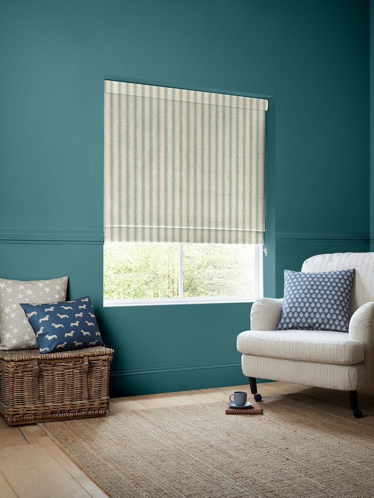 Emily Bond Blue/Green Block Printed Stripe Made to Measure Roman Blind - Image 1 of 5