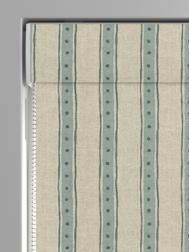 Emily Bond Blue/Green Block Printed Stripe Made to Measure Roman Blind - Image 5 of 5