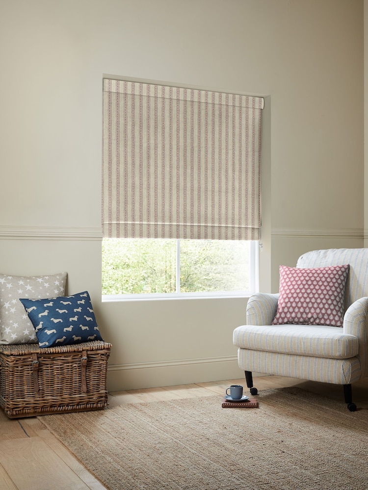Emily Bond Pink/Blue Block Printed Stripe Made to Measure Roman Blind - Image 2 of 6