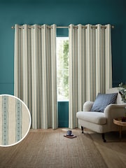 Emily Bond Blue/Green Block Printed Stripe Made to Measure Curtains - Image 1 of 8