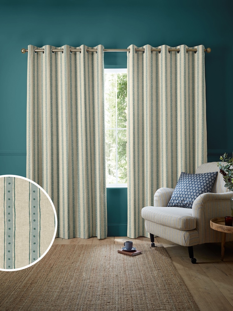 Emily Bond Blue/Green Block Printed Stripe Made to Measure Curtains - Image 1 of 8