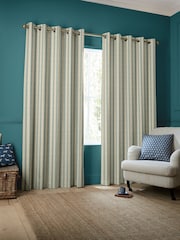 Emily Bond Blue/Green Block Printed Stripe Made to Measure Curtains - Image 2 of 8