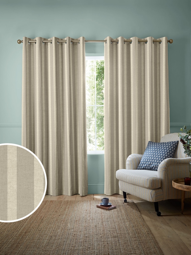 Emily Bond Natural Taupe Parasol Stripe Made to Measure Curtains - Image 1 of 9