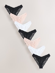 Black/White Tanga Ultimate Comfort Lace Knickers 7 Pack - Image 1 of 10