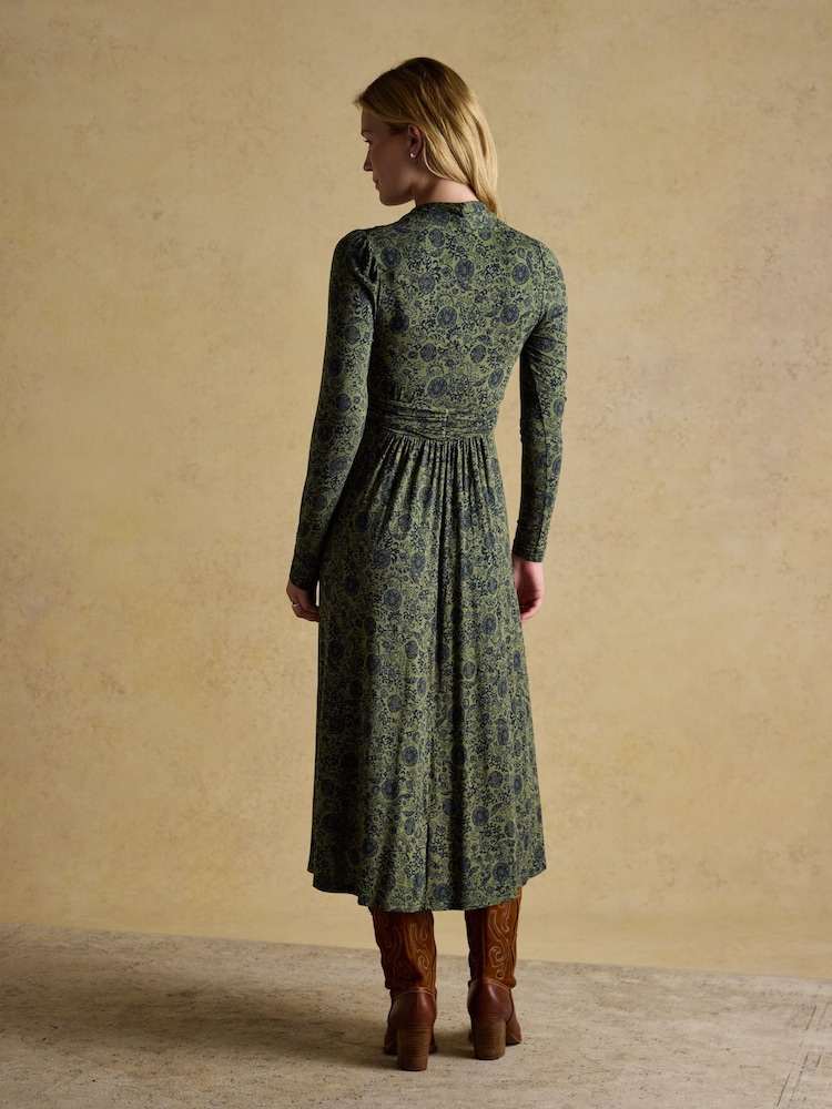 Joules Mina Khaki Green Jersey Ruched Waist Dress - Image 2 of 7 Joules Mina Khaki Green Jersey Ruched Waist Dress - Image 2 of 7